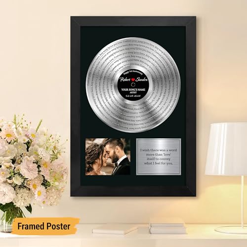 Personalized Platinum Vinyl Record Award Print for Wedding Song Gift, Decor Framed with Custom Engraving, Vinyl Record Cus...