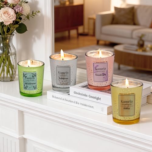 Kamria Scented Candles Gift Set for Women, 4 Pack (3.5oz) Mercury Glass Votive Soy Candles for Home Scented, Aromatherapy ...
