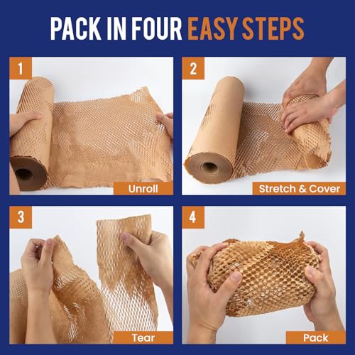 Honeycomb Packing Paper 12" x 150ft with Rope & 20 Fragile Stickers|Shipping & Moving Supplies|Small Business Packaging Su...