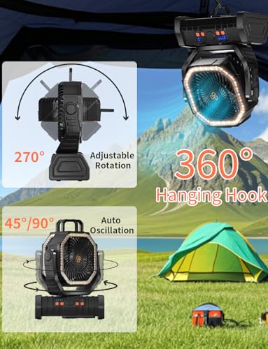 EEIFO Battery Operated Fan Portable Battery Powered Outdoor Camping Tent Fan with LED Lantern Light 20000mAh Rechargeable,...