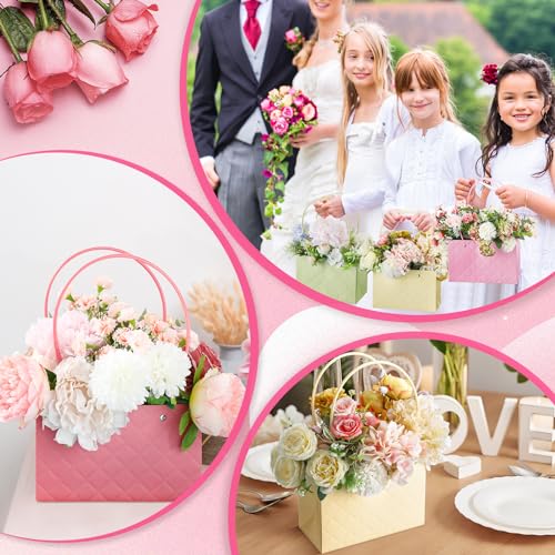 TaoBary 27 Pcs Flower Boxes for Arrangements Floral Gift Bouquet Bags Waterproof Kraft Paper Purse with Handles for Valent...