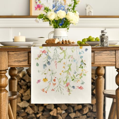 Artoid Mode Wildflowers Bloom Flowers Spring Table Runner, Seasonal Summer Floral Kitchen Dining Table Decoration for Home...