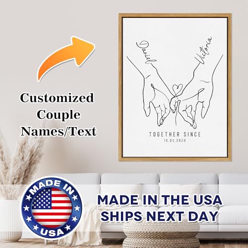 Personalized Valentine's Day Couples Gifts For Him Her Boyfriend Girlfriend Husband Wife, Custom Holding Hand Framed Canva...