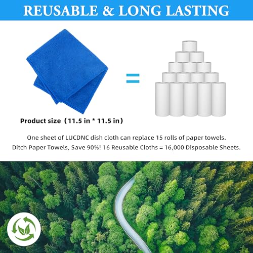 lucdnc Microfiber Cleaning Cloths 16 Pack 8 Color Cleaning Rags for Housekeeping Home Kitchen Bathroom Car,11.5"X11.5" Sof...