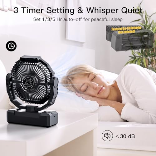 Wavmill Battery Operated Fan [200H Max], 2 in 1 D-Cell Battery & USB Powered Fans, Portable Camping Fan with 4 Speeds, Lig...