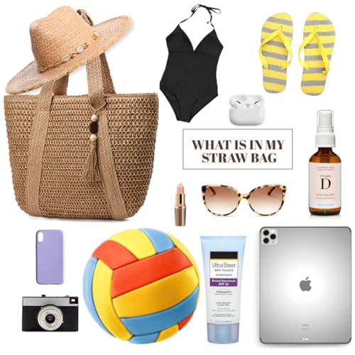YAVCOOL Straw Beach Bags for Women Woven Beach Tote Bag Casual Boho Large Shoulder Handbags Purse for Vacation Holiday