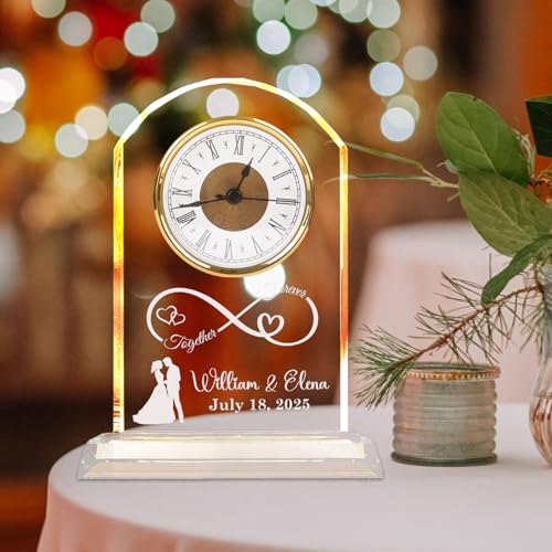 Extrabily Personalized Wedding for Couples, Custom Wedding Crystal Clock, Customized with Names, Date, Unique Romantic Gif...