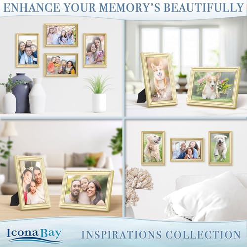 Icona Bay 4x6 Picture Frames (Gold, 6 Pack), Beautifully Detailed Molding, Contemporary Picture Frame Set, Wall Mount or T...