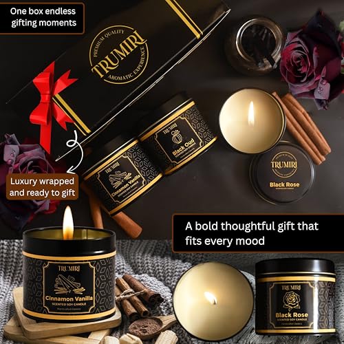 Candle Gift Set of 3 Sage Pine|Jasmine|Black Rose Strong Scented Soy Candels Natural Non Toxic Velas Aromáticas Favors for...