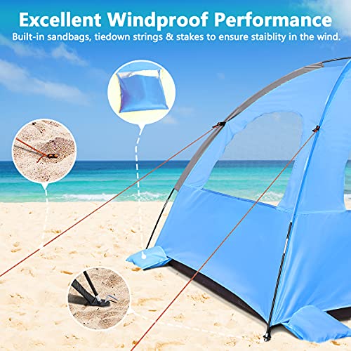 NXONE Beach Tent Sun Shelter with UPF 50+ UV Protection, Lightweight Easy Setup Portable Beach Canopy for Family, Large Sp...