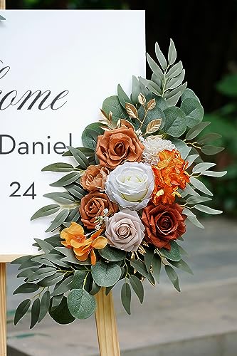 Olalaka Artificial Flower Swag Set of 2 for Wedding Welcome Signs Floral Decorations, Burnt Orange Wedding Arch Flowers fo...