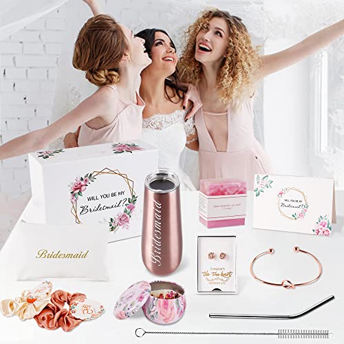 DHQH Bridesmaid Proposal Gifts Box Sets From Bride,Will You Be My Bridesmaid,6 oz Bride Tribe Stainless Steel champagne gl...