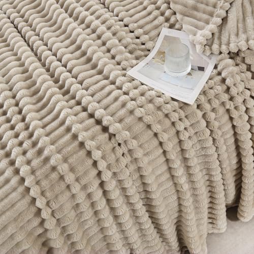 YIICKO Khaki Throw Blanket for Couch Sofa 50x60 inches Striped Fleece Blankets Room Home Decor Lightweight Plush Soft Cozy...