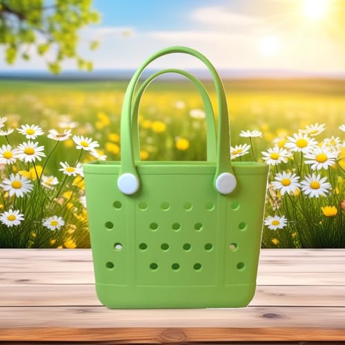 Uwooq Small Beach Tote Bag, Portable Mini Rubber Tote Bag for Women, 11" x 8.5" x 4.5" Waterproof Cute Beach Bag for Sports