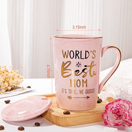 Mothers Day Birthday Gifts for Mom from Daughter Son - 14Oz Funny Best Mom Mug with Gold Print, Unique Pink Marble Coffee ...