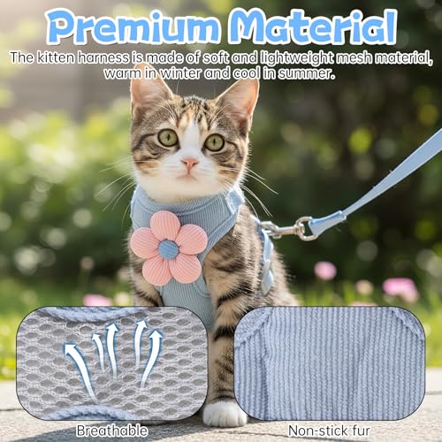 Hadnves Cat Harness and Leash Set, Escape Proof Safe Kitten Vest Harnesses Adjustable Comfy Breathable Soft Mesh Step-in J...