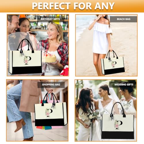 Monogrammed Tote Bags Floral Letter Initial Bag Personalized Beach Bag Monogrammed Gifts for Women Bridesmaids Wedding