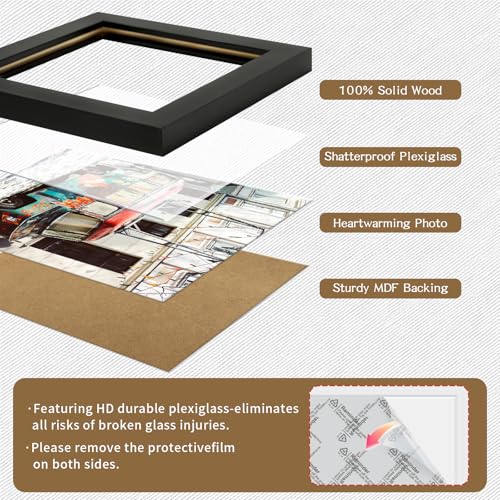 Picture Frames 5x5 Black Nature Solid Wood 2 Pack for Wall Mount and Tabletop Display