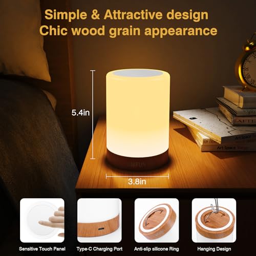 UNIFUN Table Lamp, Touch Sensor Bedside Lamps, Dimmable Warm White & Color Changing RGB Light for Bedroom,Living Room Gift...