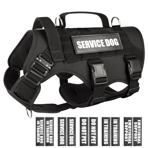 WINSEE Service Dog Vest Harness for Medium Dog, Tactical Working MOLLE Vest with 10 Pet Patches, No Pull Heavy Duty Harnes...
