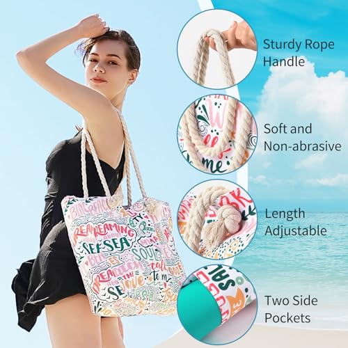 Tavaleu Beach Bags for Women - Large Beach Tote Bag, Women Sandproof Pool Bag for Pool Gym Grocery Travel