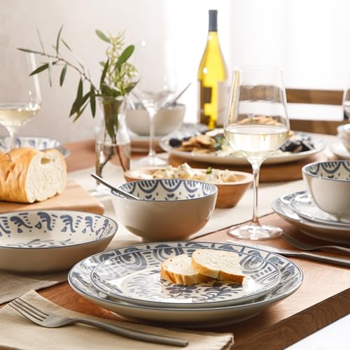 Bloomhouse - 2-Time Oprah’s Favorite Things - Valencia Flor 16 Piece Dinnerware Set, Artisanal Decorated Stoneware Plates...