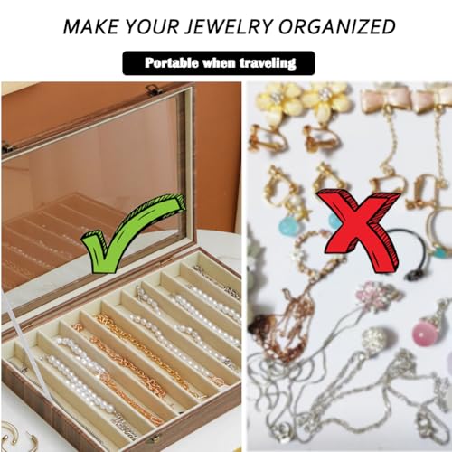 MIOINEY Glass Lid Necklace Organizer Box Transparent Necklace Holder Organizer Velvet Necklace Display Box Clear Lid Jewel...