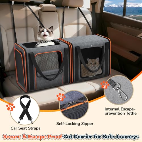 Cat Carrier Bag Large for Travel: 2-in-1 Cat Carrier Soft with Litter Box 34x13x16in Secure The Car Seat for 2 Cats Travel...