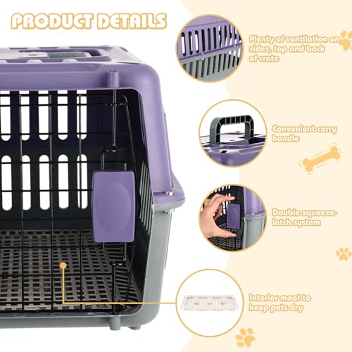 2 Set Travel Pet Carriers for Small Cat Dog Plastic Hard Shell Carrier Cat with Bowl Wire Door Grille Mat Portable Breatha...