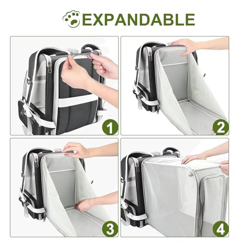 Texsens Cat Backpack - Expandable Pet Carrier for Medium Cats and Small Dogs up to 17 lbs - Breathable, Collapsible & Soft...