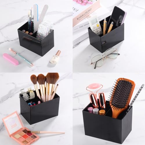 Ohlove Qtip Holder with Bamboo Lids, 3 Compartments Cotton Ball/Swabs Dispenser, Apothecary Jar Plastic Container for Stor...