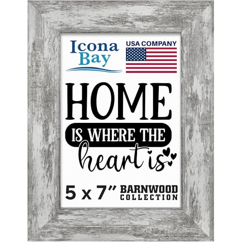 Icona Bay 5x7 Pony Gray Picture Frame, Country Rustic Style 5 x 7 Photo Frame, Table Top or Wall Mount, Barnwood Collection