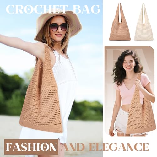 Crochet Beach Tote Bag Summer Vacation Hobo Tote Knit Bags for Women Mesh Woven Travel Crochet Purse Aesthetic Bag