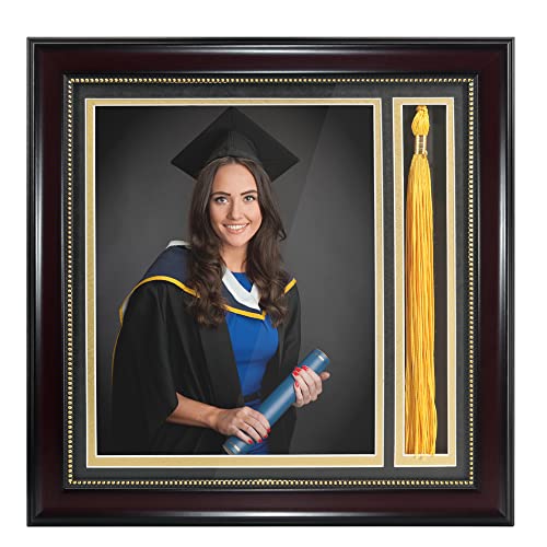 GraduationMall Graduation Photo Shadow Box Frame with Tassel Holder for 8x10 Pictures,Real Glass,Black Over Gold Double Ma...