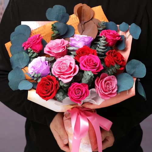 Lovenfold Flowers for Delivery Birthday Flowers Gift for Her,Preserved Flowers Bouquet 12 Roses Mixed Bouquet,Rose Gifts f...
