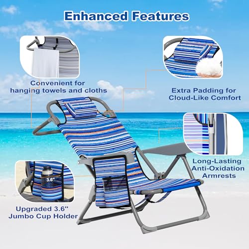 DIAMONDFORGE Lightweight Portable Beach Chair for Adults, 350 LBS Capacity Backpack Beach Chair, Reclining Beach Chair wit...