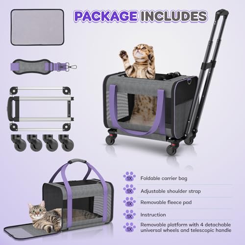 Cat Carrier on Wheels Airline Approved: Betopet Rolling Cat Carrier for Small Dog Medium Cat Under 18lbs - Cat Soft Carrie...