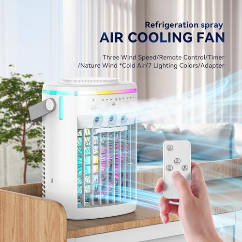 Vidihill Portable Air Conditioner, Evaporative Air Cooler, 2-4-8H Timer Auto-Off &Remote, Water Tank, Three ultrasonic noz...