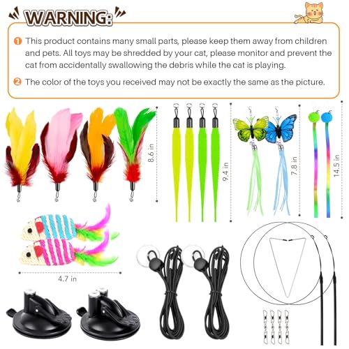 HONGDDY Cat Toys for Indoor Cats, 14Pcs 4 in 1 Cat Interactive Toys, Hanging Door Kitten Wand with Suction Cup Removable F...