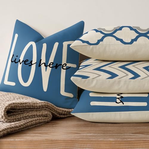YCOLL Farmhouse Pillow Covers 18x18 Set of 4 Throw Pillow Covers Rustic Linen Decorative Pillows Square Cushion Covers for...