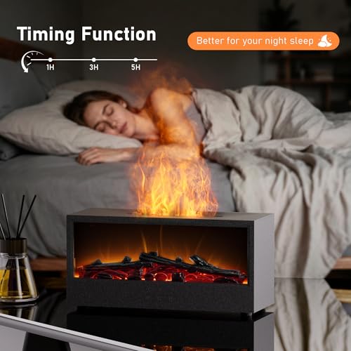 Fireplace Flame Air Diffuser Humidifier,7 Colors Aromatherapy Essential Oil Diffuser, Ultrasonic Aroma Humidifier with Rem...