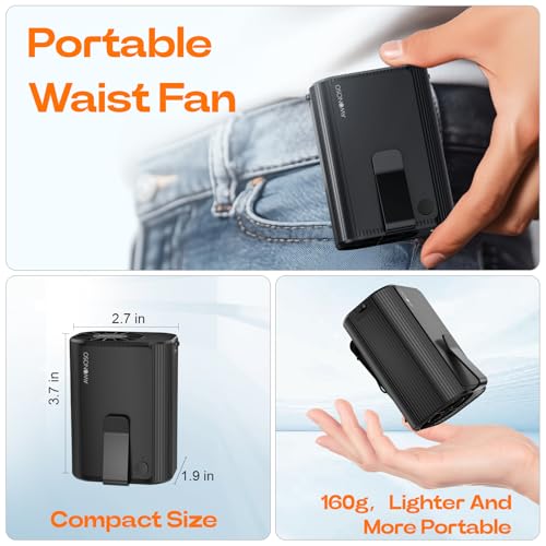 AI Portable Personal Waist Neck Rechargeable Fan, 3-Speed 10000RPM Brushless Motor Desktop Fan Hands-Free Neck Hanging F...