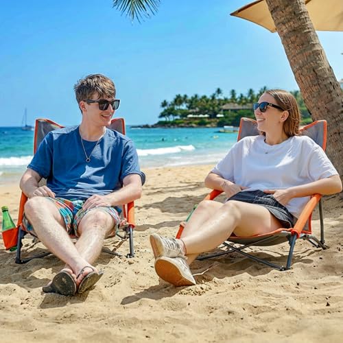 Portal Beach Chairs for Adults Camping Low Lightweight Portable Chair with Cup Holder Mesh Back Carry Bag for Outdoor Sand...