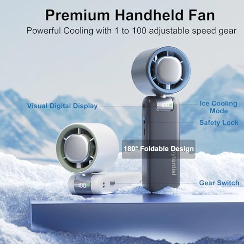 Joytential Portable Handheld Fan, Turbo Hand Fan with 1-100 Speed Adjustable USB Rechargeable, Powerful Instant Cooling Pe...