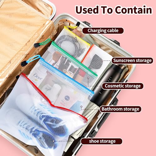 24pcs Mesh Zipper Pouch Bags - 8 Sizes Plastic Zipper Pouches for Organization, Mesh Bags with Zipper, Waterproof Clear Tr...