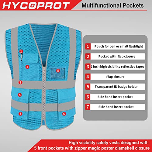 HYCOPROT High Visibility Mesh Safety Reflective Vest with Pockets and Zipper, Meets ANSI/ISEA Standards