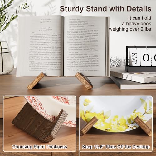 Wooden Plate Stands for Display, Wood Plate Holders for Displaying, Decorative Picture Frame Stand, Easel for Sign, Cookbo...