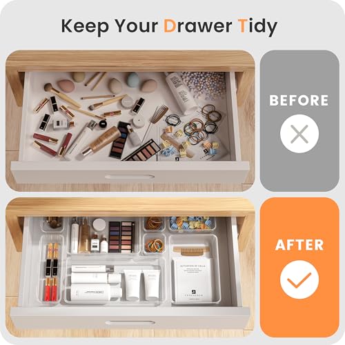 A-LuGei 【Military Grade】 Drawer Organizer, 【𝟱𝗦𝗶𝘇𝗲】 Makeup organizer, 【Holds 177 Items】 Bathroom Organizers and Storag...