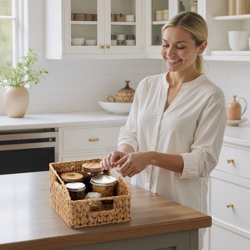 StorageWorks Pantry Baskets for Organizing, Wicker Basket with Built-in Handles, Handwoven Wicker Storage Baskets, Water H...