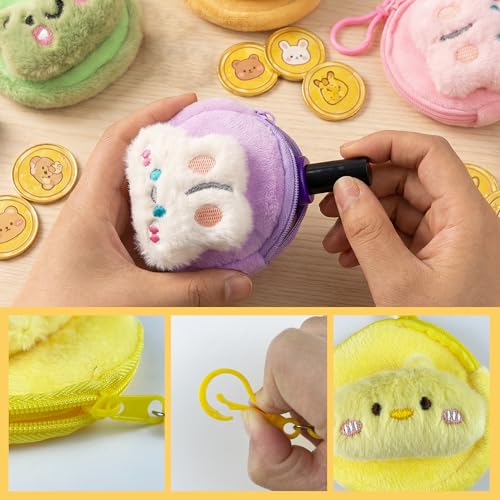 18PCS Cute Coin Purse Mini Plush Coin Pouch Animals Coin Purse with Keychain Colorful Small Change Purse Zippered Coin Pou...